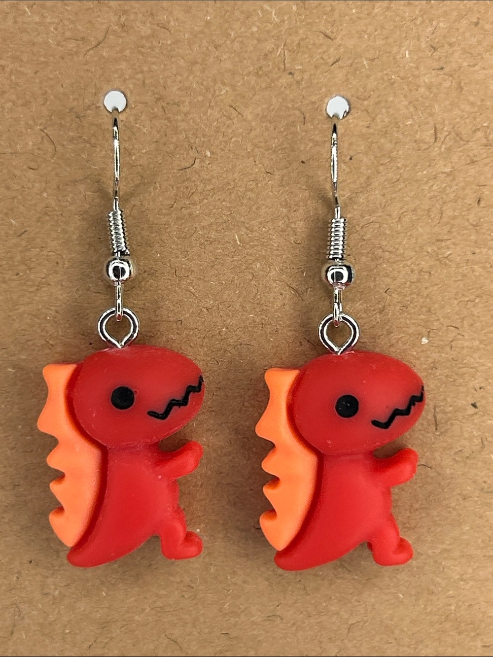 Red Dinosaur Drop Earrings - Cute Dino Fashion Jewelry
